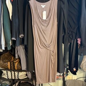 Helmut Lang Taupe Draped Midi Dress